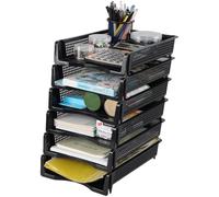 Afromy 6-Tier Plastic Office Letter Trays, Desktop A4 Paper Organizer Tray, Black Stackable File Trays
