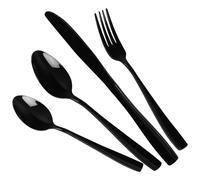 Afromy Black Cutlery Set, 24 Piece Stainless Steel Flatware Set Silverware Set for 6 People, Include Spoon Knife and Fork Sets, Mirror Polished Modern Design for Home, Restaurant