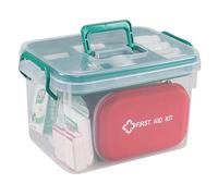 Afromy First Aid Box Organizer, Industrial Lockable Medical Box, Medicine Storage Organiser Container Bins with Dividers, Clear