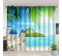 AFRTOUR Blackout Curtains 36x84 inch 2 Panels for bedroom,Blackout Curtains Eyelet,3D Printing Aegean Sea Views,Soft Thermal Insulated 100% Polyester,for Kids Room living room Decoration