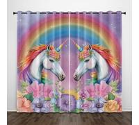 AFRTOUR Blackout Curtains 90x90inch for bedroom,Blackout Curtains Eyelet,3D Printing Rainbow Unicorn,Soft Thermal Insulated 100% Polyester,for Kids Room living room Decoration 2 Panels