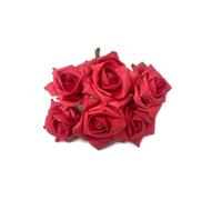 AFS 6 Head Foam Rose Bud Bunch 5cm Artificial Flower Wedding Bouquet Centrepiece (Red)