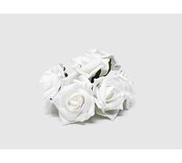 AFS 6 Head Foam Rose Bud Bunch 5cm Artificial Flower Wedding Bouquet Centrepiece (White)