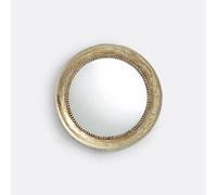 Afsan Round Solid Mango Wood Mirror, Diameter 60cm Aged Gold-Coloured