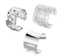 AFSITNIG 3PCS Chunky Cuff Bracelets for Women Irregular Minimalist Statement Bangle Bracelets Set Open Wide Wire Grooved Hammered Bangle Bracelet Gold Sliver Wrist Cuff Wrap Bracelet Adjustable, M, no