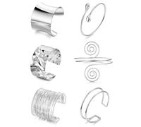 AFSITNIG 6 Pieces Upper Arm Cuff Arm Band Cuff Bangle Bracelet for Women Hammered Chunky Bracelets Open Wide Wire Bracelets Minimalist Coil Bangle Set Gold Sliver Wrist Cuff Wrap Bracelet Adjustable