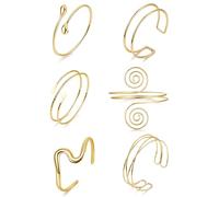 AFSITNIG 6 Pieces Upper Arm Cuff Arm Band Cuff Bangle Bracelet for Women Hammered Chunky Bracelets Open Wide Wire Bracelets Minimalist Coil Bangle Set Gold Sliver Wrist Cuff Wrap Bracelet Adjustable