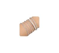 AFSTALR 6PCS Silver Bracelet for Women Layered Link Chain Bangles Stack Stainless Steel Bracelets Set Adjustable Jewellery Gifts Set1 for Ladies