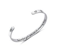 AFSTALR Bracelet Inspirational Bracelets Women Silver Mantra Cuff Bracelet Bangle Crown Jewelry Gifts (Beautifuli girl,you can do amazing things)