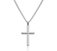AFSTALR Cross Necklace Men Cross Chain, Beveled Edges Silver Stainless Steel Crucifix Necklaces, Religious Gifts Jewellery for Mens Women 20Inch