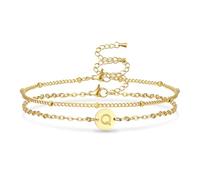 AFSTALR Gold Initial Bracelets for Women Layered Bracelet Disc Letter a-z Adjustable Bangle 6.3"+2" Personalised Jewelry Girls for Girls Mum Daughter Friends