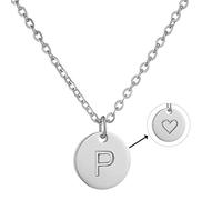 AFSTALR Initial Letter Necklace for Women Round Pendant with P Heart Necklace Personalized Birthday Jewellery Gifts Silver