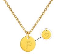 AFSTALR Initial Letter Necklace for Women Round Pendant with P Heart Necklace Personalized Birthday Jewellery Gifts Gold