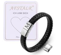 AFSTALR Mens Leather Bracelet Black with Scratch Card Initial Bracelet engraver Letters A-Z Braided Leather Bangle with Magnetic Closure Jewellery Birthday Father's Day Personalised Gift for Dad/Men's