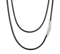 AFSTALR Mens Leather Necklace Cord With Clasp Waterproof Braided Replacement Chain for Pendant Men's Jewellery Black Braided 3mm 24inches