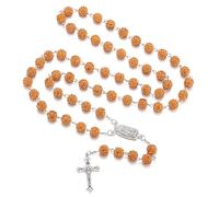 AFSTALR Rosary Necklaces Catholic for Men Women with Rhinestones Brown Bead with Virgin Mary and Cross Pendant Prayer Beads Necklace for Baptism Wedding Communion Party