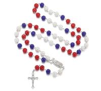 AFSTALR Rosary Necklaces Catholic for Men Women with Rhinestones White,Dark Blue & Red Bead with Virgin Mary and Cross Pendant Prayer Beads Necklace for Baptism Wedding Communion Party