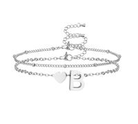 AFSTALR Silver Initial Bracelets for Women Layered Bracelet Letter B with Dainty Heart Pendant Adjustable Bangle 6.3"+2" Personalised Jewelry Girls for Girls Mum Daughter Friends