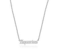 AFSTALR Silver Old English Aquarius Zodiac Necklace - Women's Pendant Astrology Jewelry - Birthday Gift
