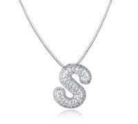 AFSTALR Women's Bubble Letter Chain Gold/Silver Ice Out Balloon Necklace with Initial Pendant Bubble Jewellery 45 + 5 cm, Stainless Steel Silver S