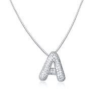 AFSTALR Women's Bubble Letter Chain Gold/Silver Ice Out Balloon Necklace with Initial Pendant Bubble Jewellery 45 + 5 cm, Stainless Steel Silver A