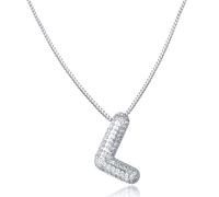 AFSTALR Women's Bubble Letter Chain Gold/Silver Ice Out Balloon Necklace with Initial Pendant Bubble Jewellery 45 + 5 cm, Stainless Steel Silver L