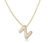AFSTALR Women's Bubble Letter Chain Gold/Silver Ice Out Balloon Necklace with Initial Pendant Bubble Jewellery 45 + 5 cm, Stainless Steel Gold Z