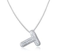 AFSTALR Women's Bubble Letter Chain Gold/Silver Ice Out Balloon Necklace with Initial Pendant Bubble Jewellery 45 + 5 cm, Stainless Steel Silver T