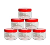 AFSUK 6 x 200ml Plastic Storage Jar With Screw Top Lids Red Airtight Food Storage Containers BPA Free For Kitchen, Herb, Spices, Sweets Clear Round Canister pots