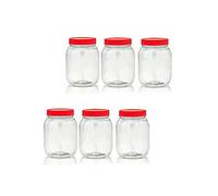 AFSUK Pack of 6 Round 750ml Plastic Storage Jar With Screw Top Lids Red Airtight Food Storage Containers BPA Free For Kitchen, Herb, Spices, Sweets Clear Large Canister pots