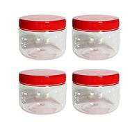 AFSUK Sunpet 200ml Plastic Storage Jar With Screw Top Lids Red Airtight Food Storage Containers BPA Free For Kitchen, Herb, Spices, Sweets Clear Round Canister pots (Pack of 4)