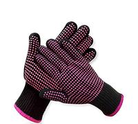 AFT90 2 Pcs Professional Heat Resistant Glove for Hair Styling Heat Blocking Gloves for Curling, Flat Iron and Hair Styling Tools, Silicone Bump, Pink Edge
