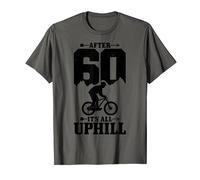 After 60 It's All Uphill Mountain Bike Cycling 60th Birthday T-Shirt