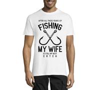 After All These Years of Fishing My Wife is Still My Best Catch Crew Neck Cotton Men's T-Shirt White XXX-Large