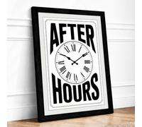 After Hours Clock Typography Framed Wall Art Print A4 (29.7×21cm) Black, Wall Decor for Living Room, Bedroom, Office & Home, Ready to Hang, Art Gift
