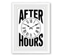 After Hours Clock Typography Framed Wall Art Print A4 (29.7×21cm) White, Wall Decor for Living Room, Bedroom, Office & Home, Ready to Hang, Art Gift