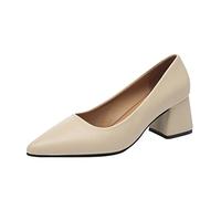 After P rty Pumps Ladies Roll Up Shoes Pointed Toe Thick High Heel Casual Shoes Heels for Women (Beige, 5.5)