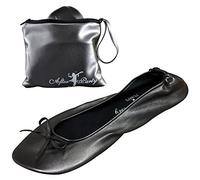 After Party Pumps® Precious Pewter Size UK 3-4 Ladies Roll Up Shoes Fold Up Pumps Foldable with Carrier Pouch