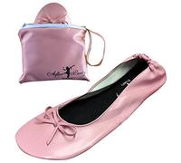 After Party Pumps® Tickled Pink Size UK 5-6 Ladies Roll Up Shoes Fold Up Pumps Foldable with Carrier Pouch