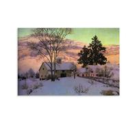Afterglow by Maxfield Parrish American Illustrator Art Print Featuring Snowy Farmhouse And Mountain Landscape Canvas Wall Art Picture Prints Hanging Photo Gift Idea Decor Homes Artworks Unframe 20x30i