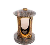 Afterglow Stylish Grave Lantern Elégant Granite Himalayan Height 23 cm / Diameter 15 cm Grave Light Grave Lamp Granite Lantern Bronze with Base