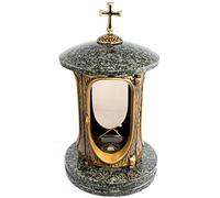 Afterglow Stylish Grave Lantern Elégant with Cross Granite Impala Light Height 27 cm / Diameter 15 cm Grave Light Grave Lamp Granite Lamp Bronze with Base Grave Ornament