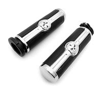 AfterMokit Replacement Universal Motorcycle Hand Grips for Cruiser Models with 1 Handlebars and Dual Throttle Cables Chrome Skull Black Fat Grips