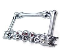 AfterMokit Replacement Universal Motorcycle License Plate Frame with Mounting Hole Center 5.7 inch and 2.8 inch Chrome Skull Bones Flame