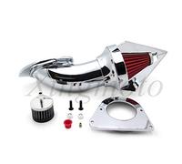 AfterMokit Triangle Spike Air Cleaner Intake with Red Filter for Kawasaki Vulcan 800 VN800A Vulcan 800 Classic VN800 Classic 1995 and Up Chrome