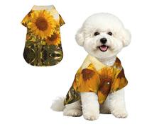 Afternoon sunflowers S Pet Hawaiian Shirt for Small Dogs-Cute Summer Beach Outfit for Puppy, Soft Breathable Cat Clothes with Buttons