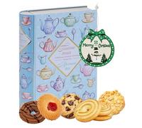 Afternoon Tea Book Biscuit Tin - Decorative Pastel Blue Book Filled with Assorted Chocolate Biscuits 260g & Christmas Tree Decoration. Biscuits Gift Set for Stocking Fillers, Christmas Gifts