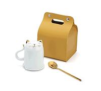 Afternoon Tea Cup Creative Cat Mug Ceramic Coffee Mug Set with Spoon and Lid Gift Box with Cute Mug Multifunctional Espresso Cup Cappuccino Cup(White)