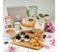 Afternoon Tea Hamper Gift Set - Tea and Biscuits Hamper with Fudge, Mini Jams, & Peanut Clusters- Afternoon Tea Gift for 2 - Birthday Hampers for Women & Men