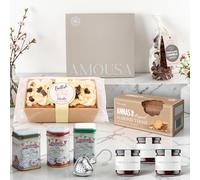 Afternoon Tea Hamper-Tea and Biscuits Gift Set With Earl Grey, Breakfast & Afternoon Loose Leaf Tins,Almond Thins, Loaf Cake, Cookies, Mini Jams & Heart Strainer, Mothers Day Hamper, Mothers Day Gifts
